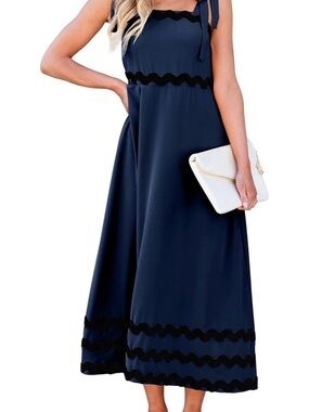 Women’s Navy Maxi Dress with Black Trim
